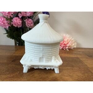 Antique Portieux Vallerysthal Milk Glass Beehive Honey Pot‎ Covered Dish